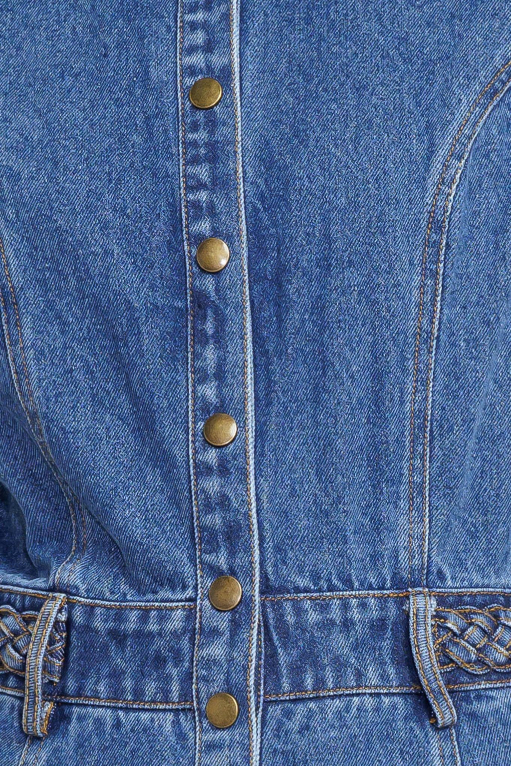 HIDDEN SMILE DENIM MIDI DRESS