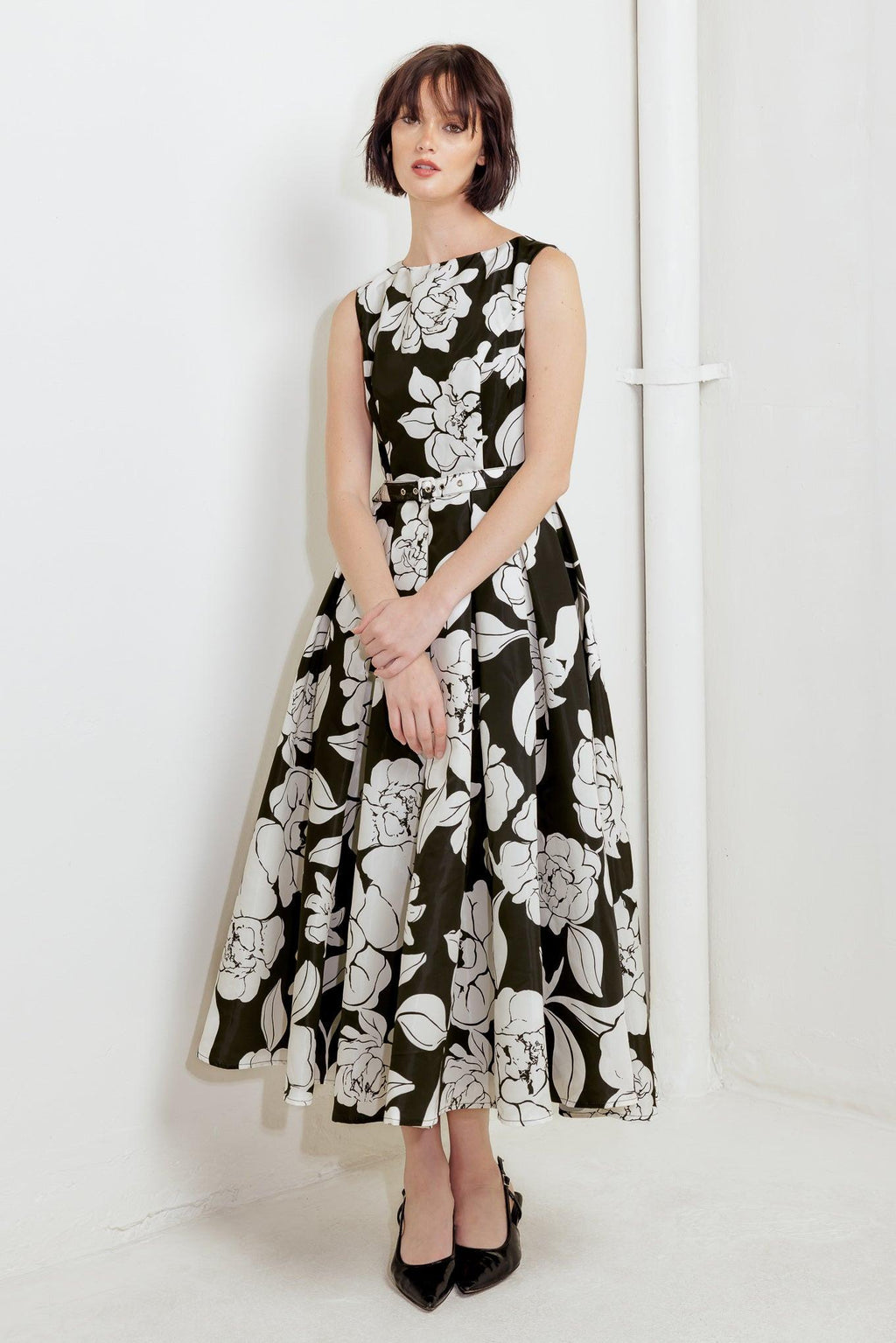 SILENT HEART BLACK WOVEN MIDI DRESS