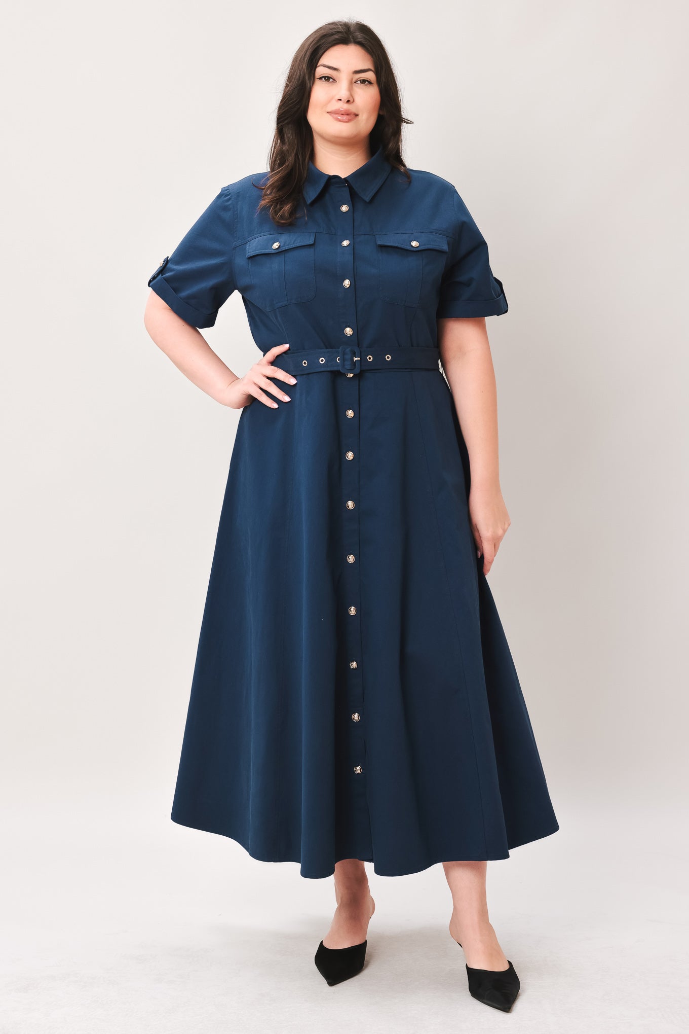 CLASSIC AUTHORITY WOVEN MIDI DRESS