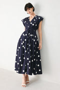 BLUE MOON DOT WOVEN MIDI DRESS