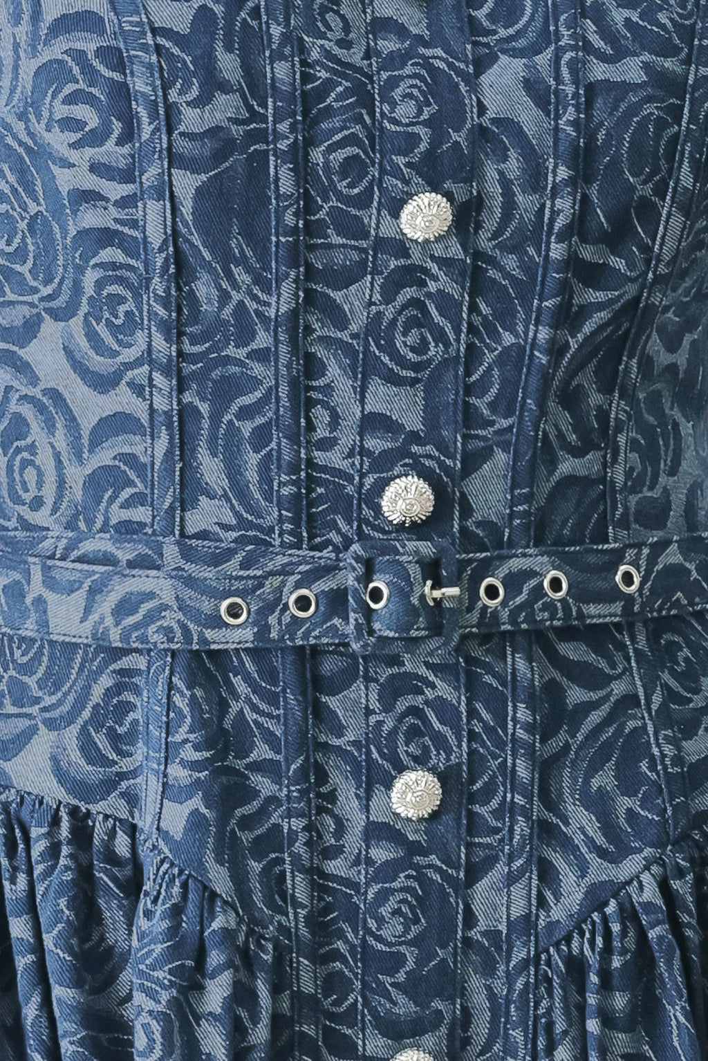 MIDNIGHT GARDEN DENIM MIDI DRESS