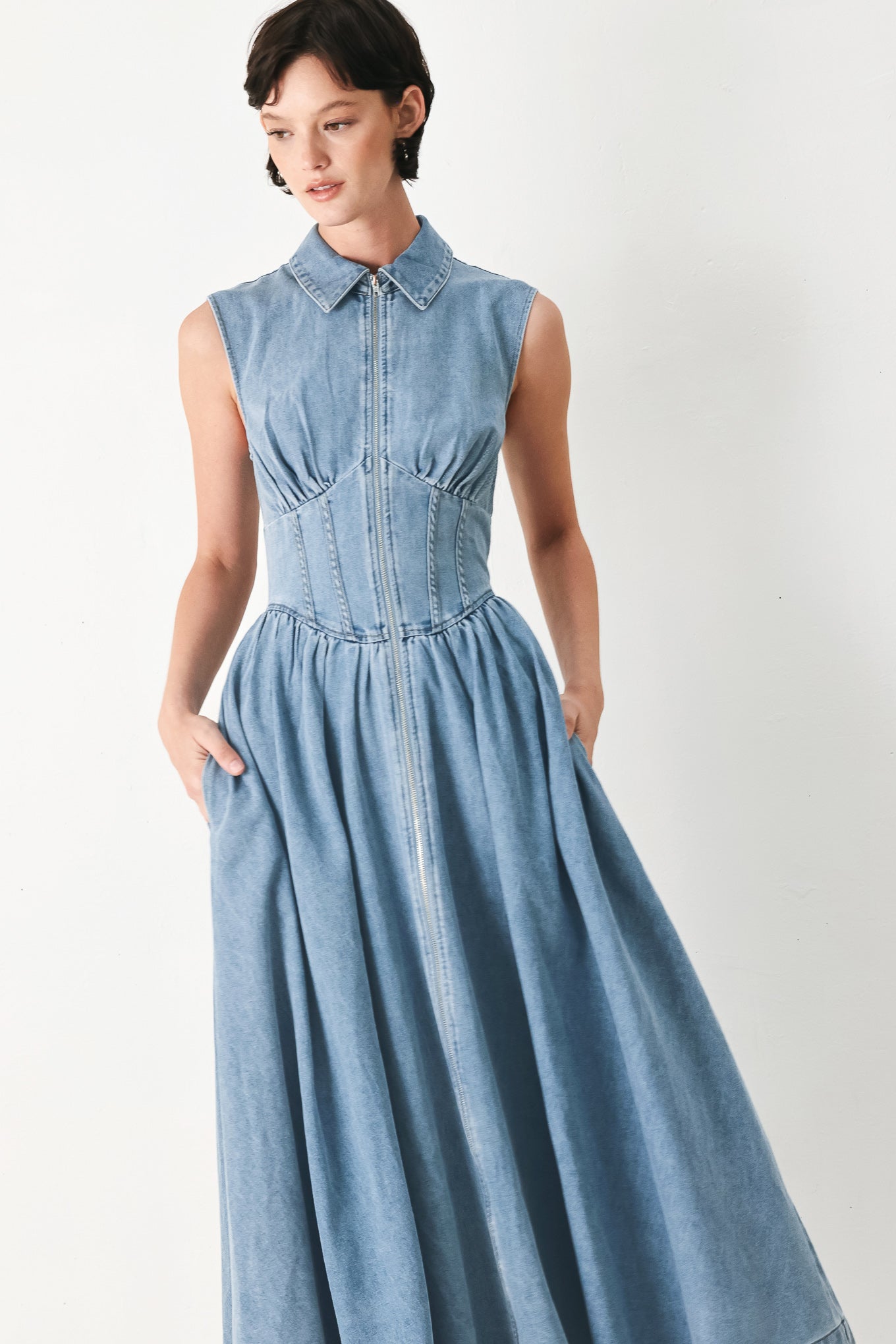SUNDAY STROLL DENIM MIDI DRESS