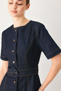 ROMANTIC DENIM WOVEN MIDI DRESS