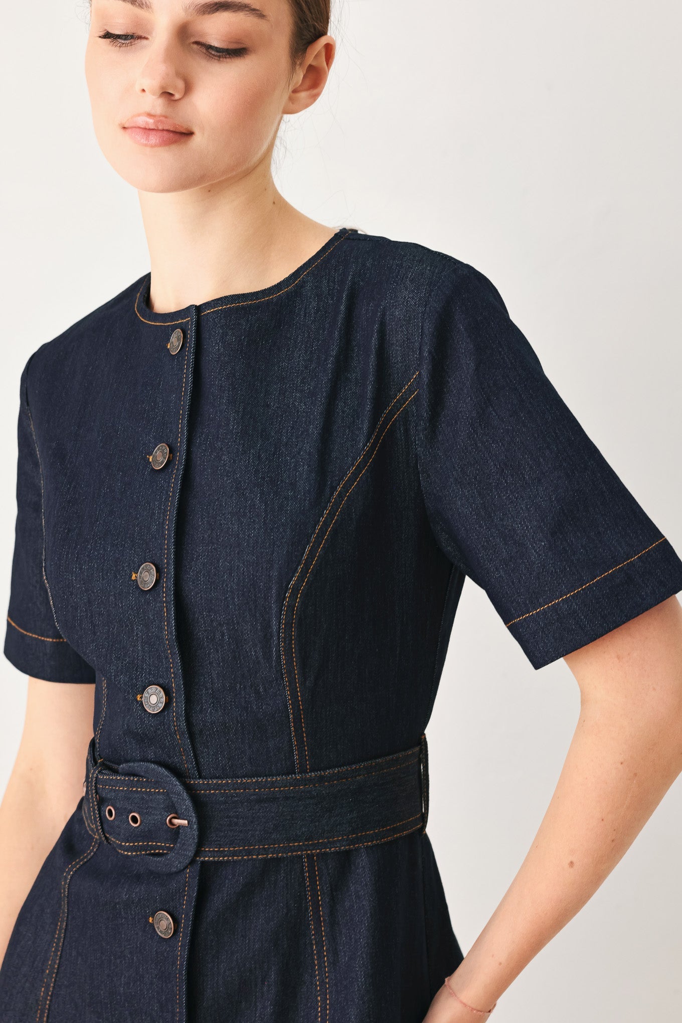 ROMANTIC DENIM WOVEN MIDI DRESS