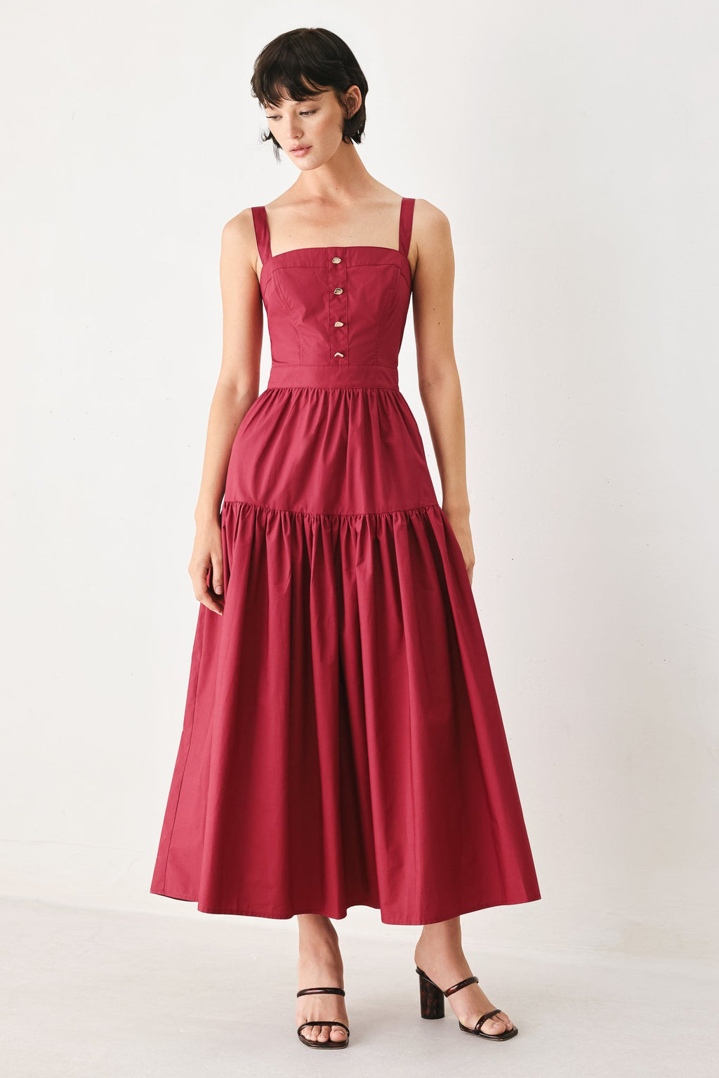 BERRY ROMANCE WOVEN MIDI DRESS