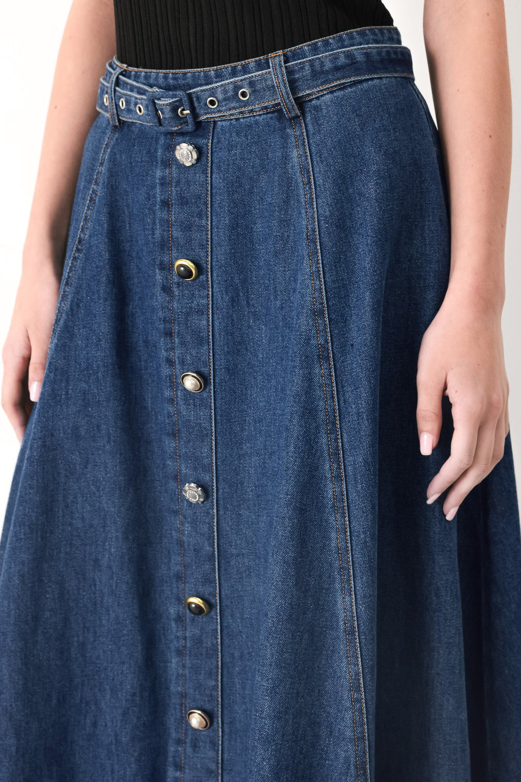 SWEET TALKER DENIM CIRCLE MIDI SKIRT