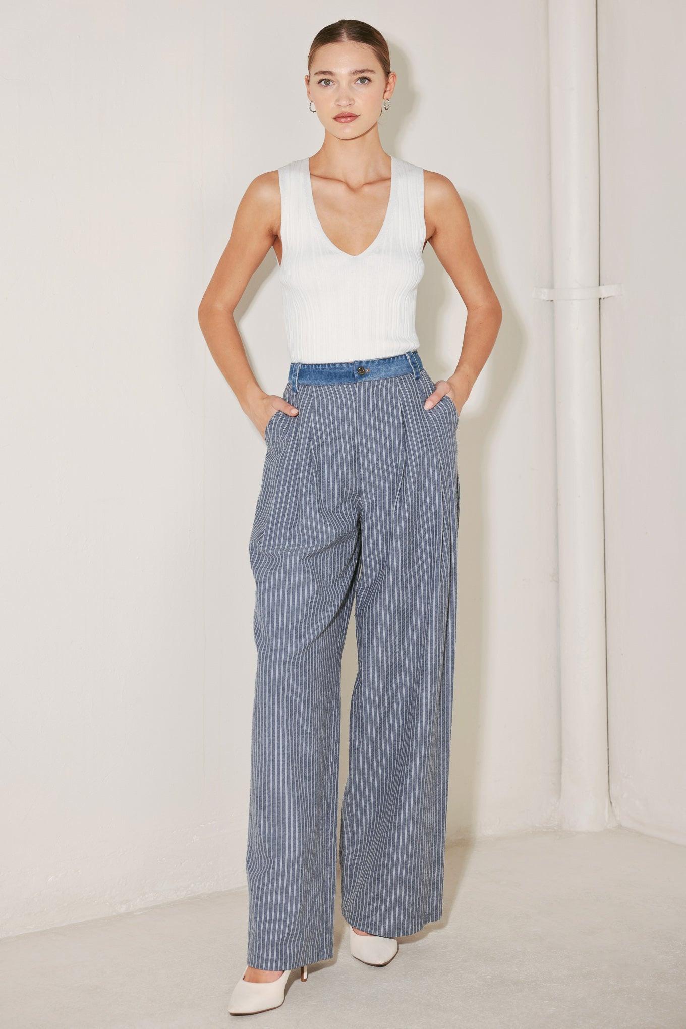 MARINA PINSTRIPE WOVEN SEERSUCKER PANTS