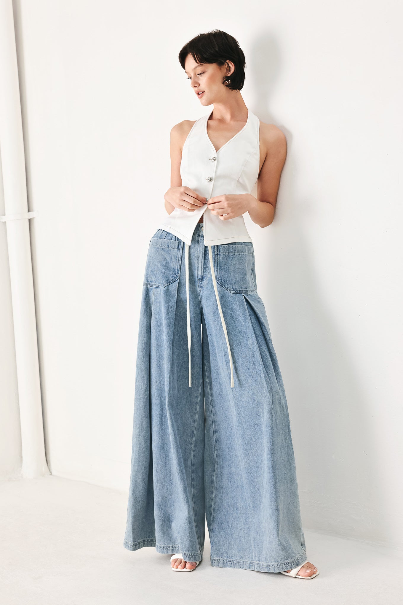 CLOUD WASH PALAZZO DENIM PANTS