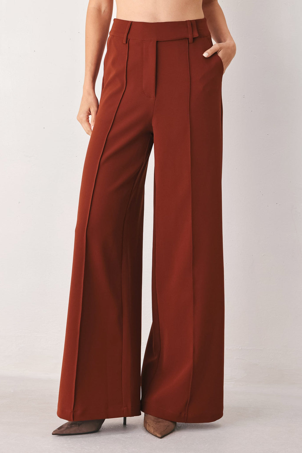 AUTUMN RUST FLOWY WIDE LEG WOVEN PANTS