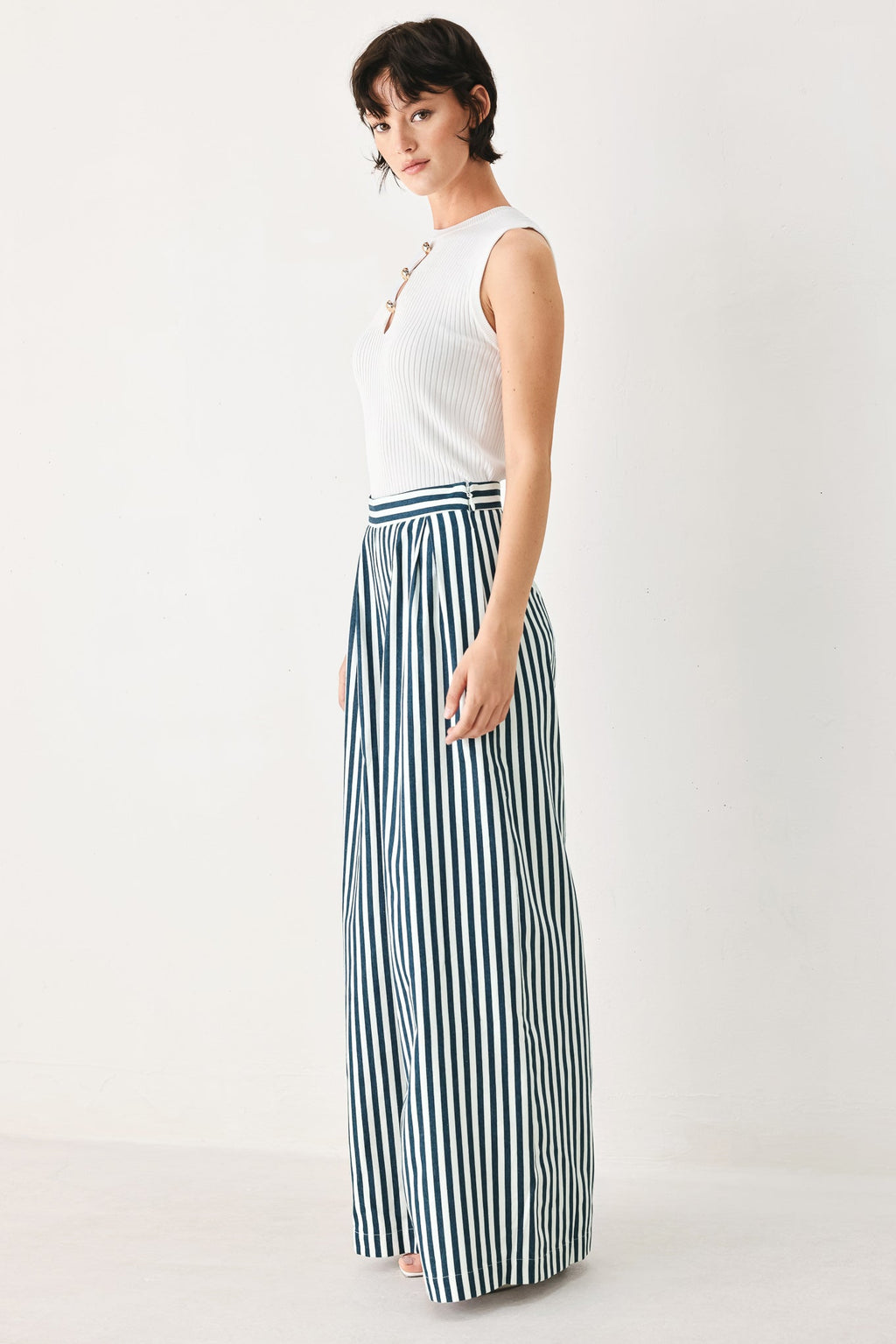 PORTSIDE STRIPE WOVEN WIDE LEG PANTS