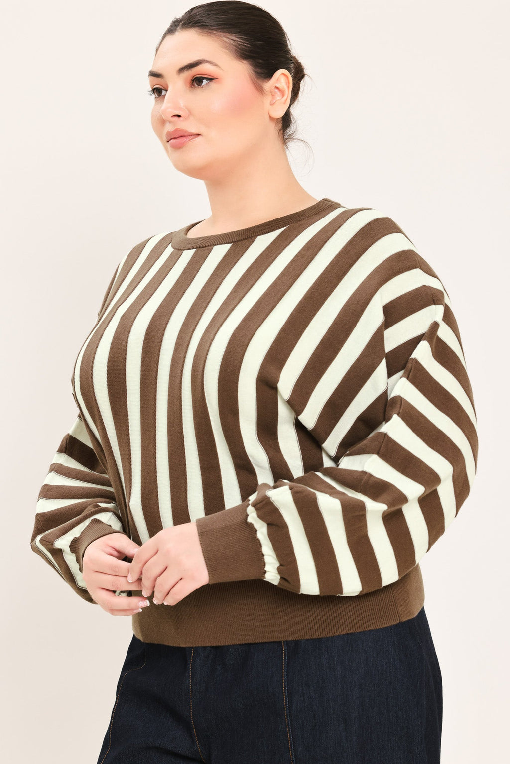 CAPPUCCINO VERTICAL STRIPE KNIT TOP