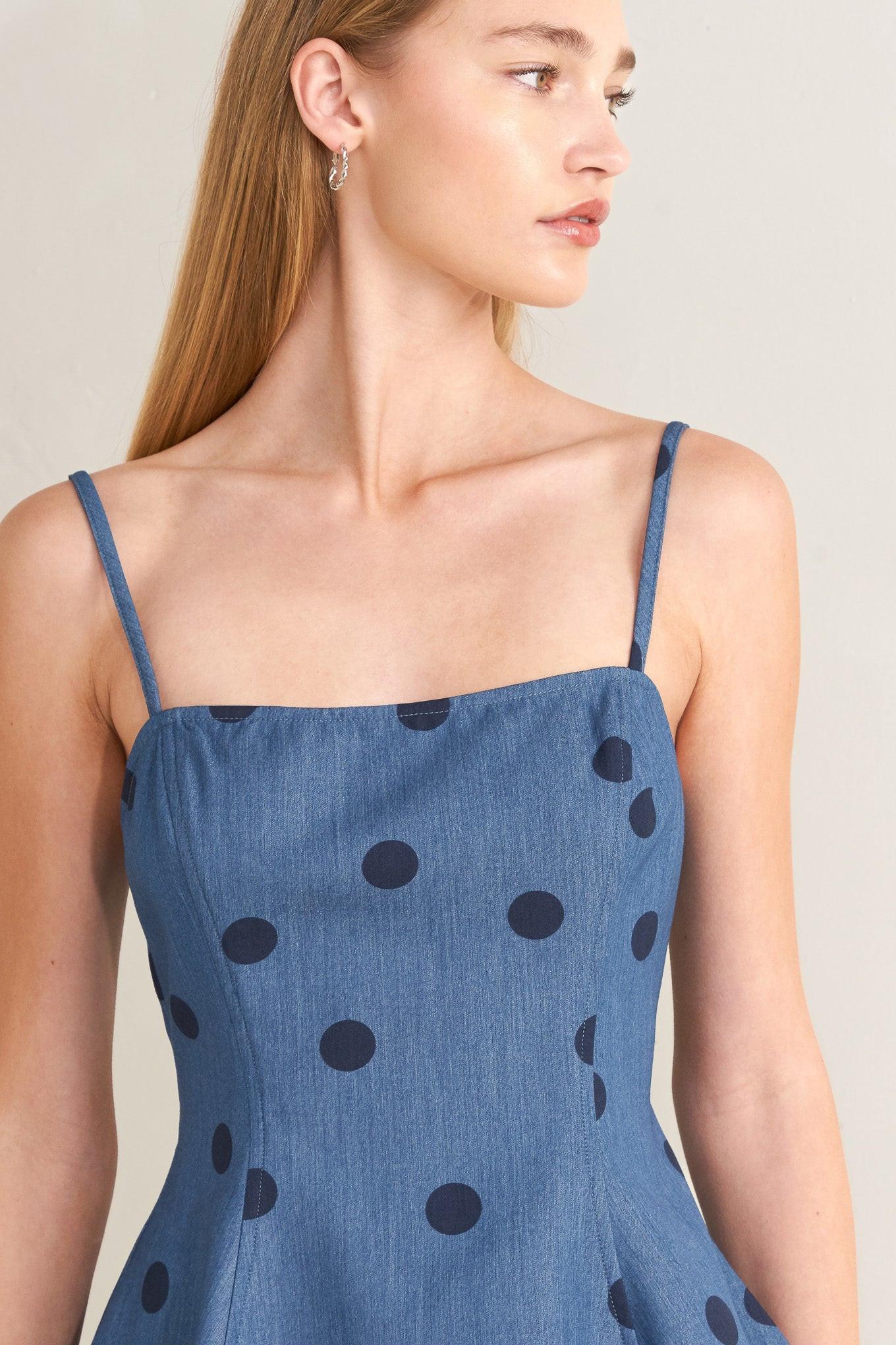 MIDNIGHT POLKA WOVEN TOP
