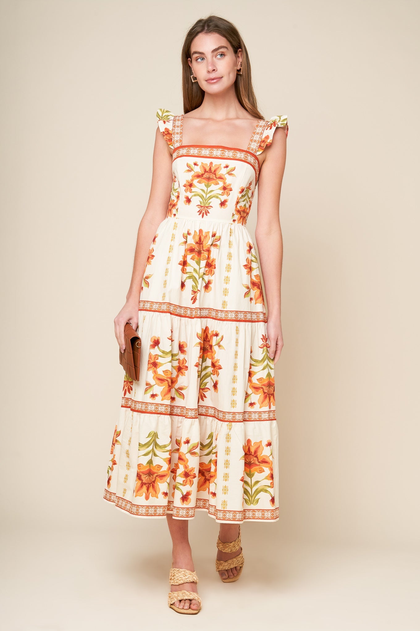 LOVELIEST MUSE IVORY WOVEN MIDI DRESS
