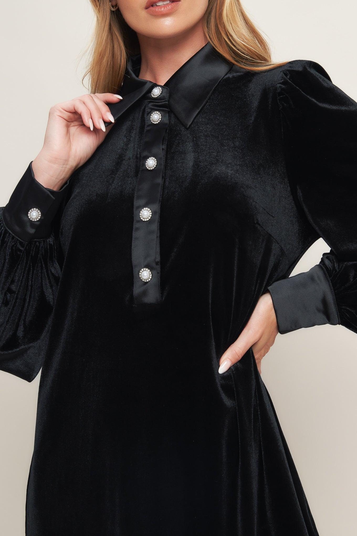 VELVET POWER BLACK MINI DRESS