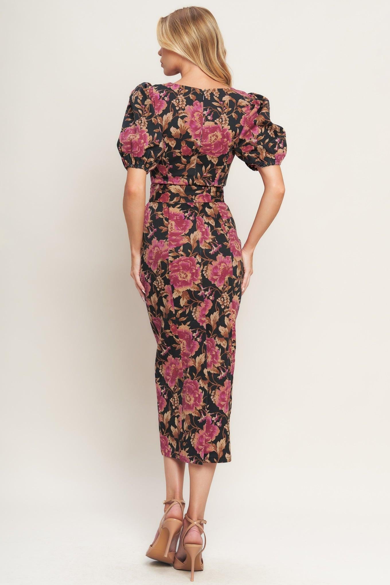 GOTHIC ROSE WOVEN MIDI DRESS