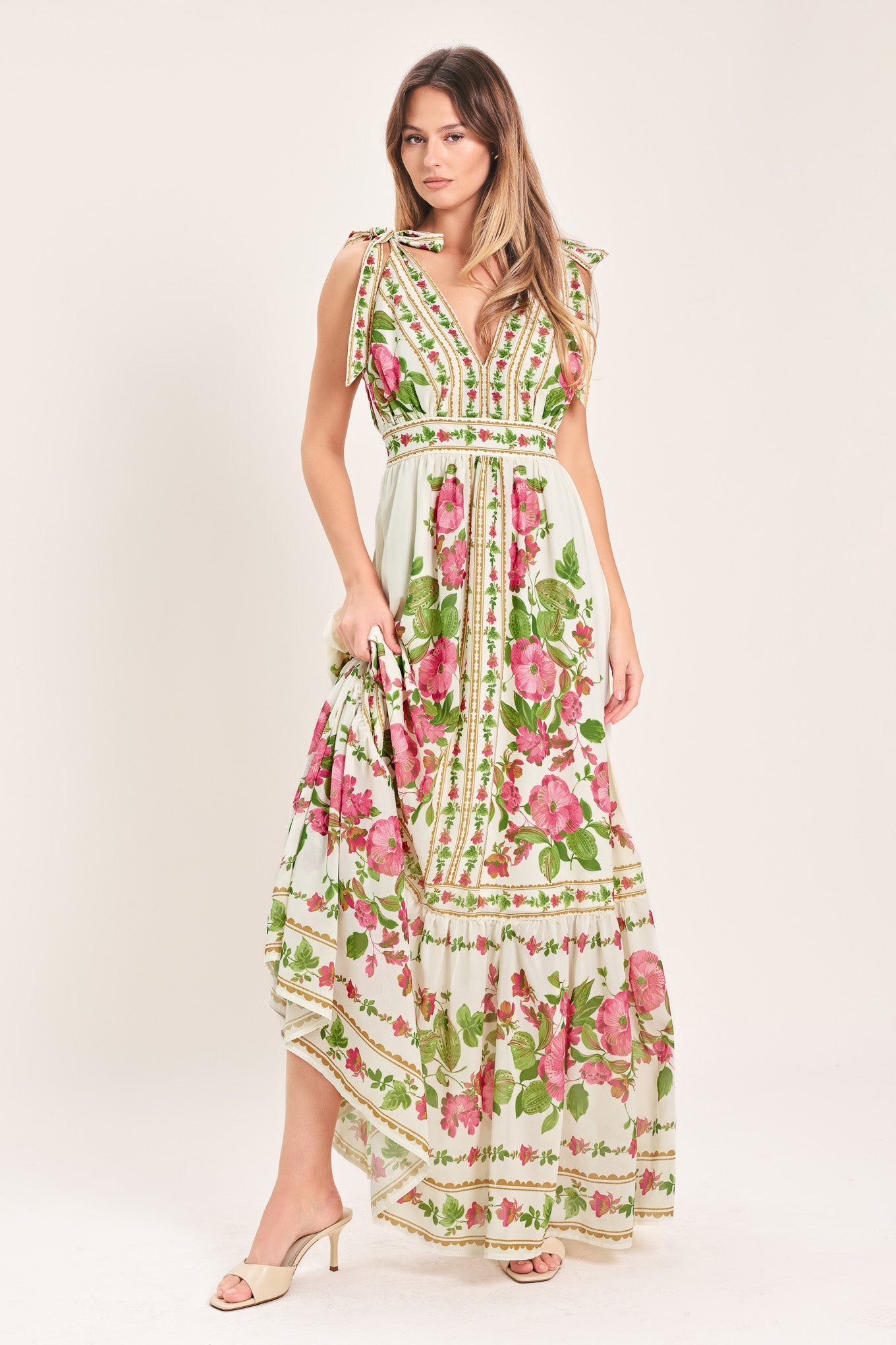 ROSE VINE ROMANCE WOVEN MAXI DRESS
