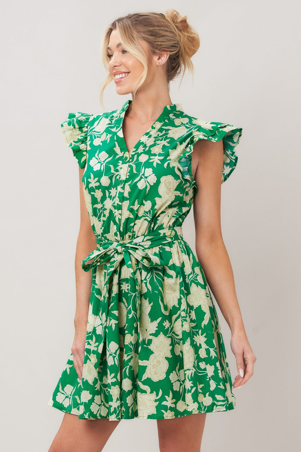 EMERALD BLOOM WOVEN MINI DRESS