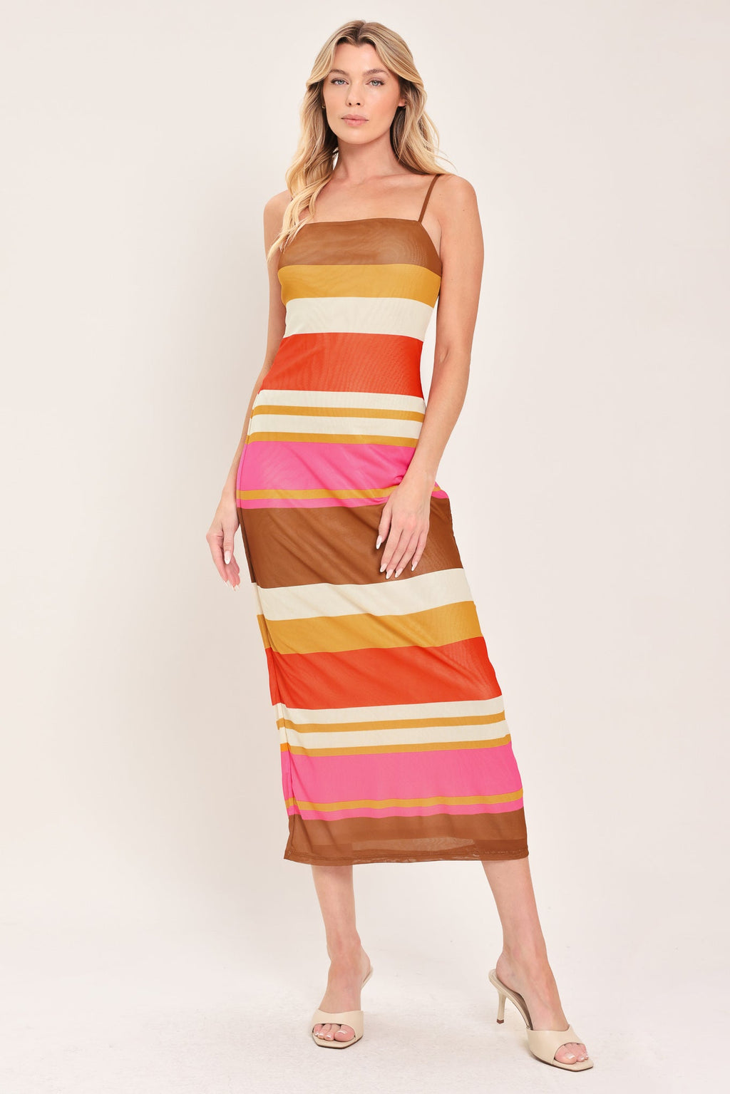 HEAT WAVES POWER MESH MIDI DRESS
