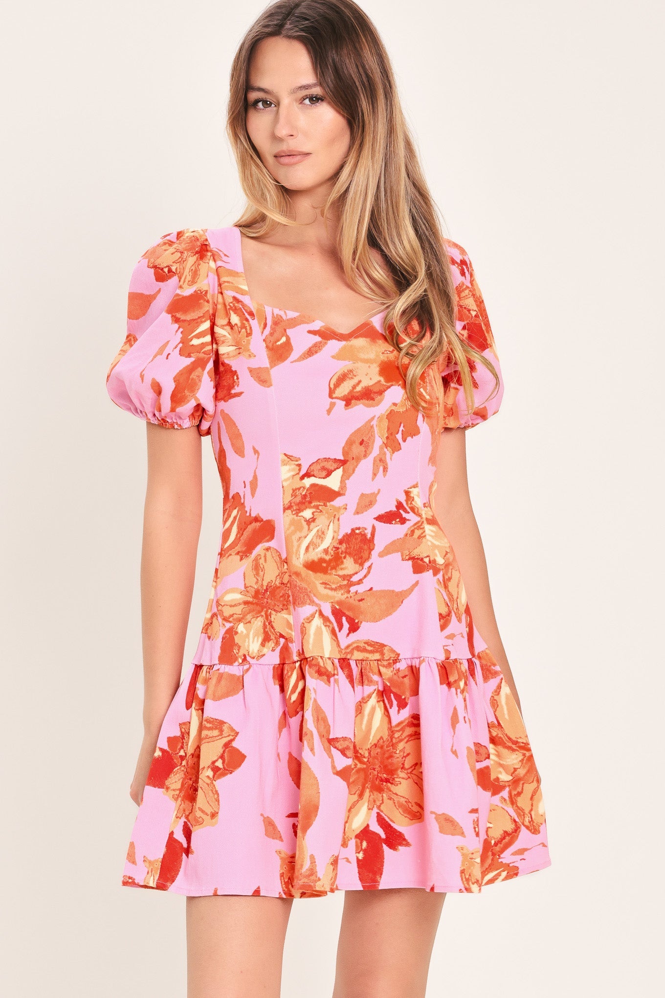 PINK BLOOM WOVEN MINI DRESS
