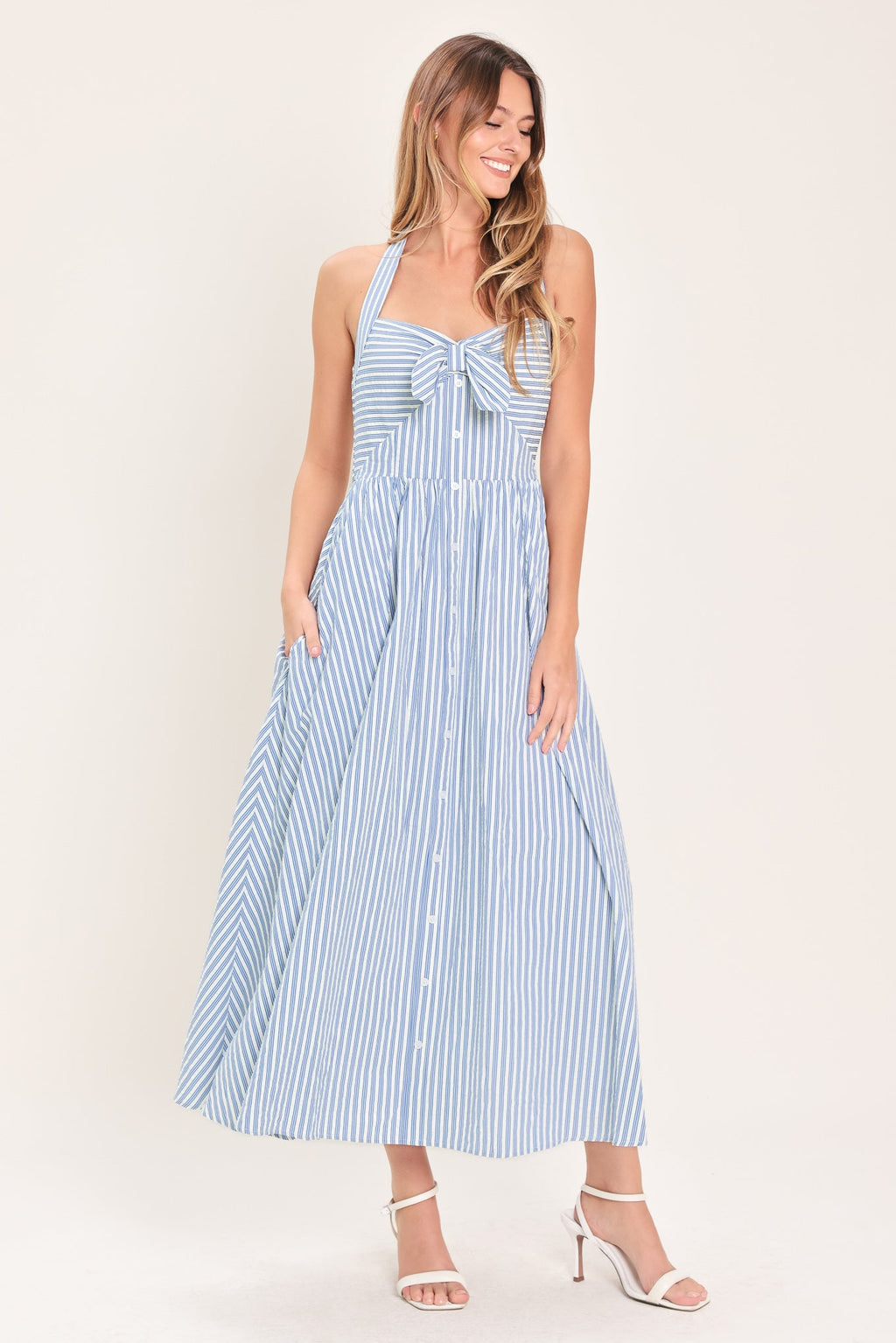 FRESH DAY STRIPE WOVEN MIDI DRESS