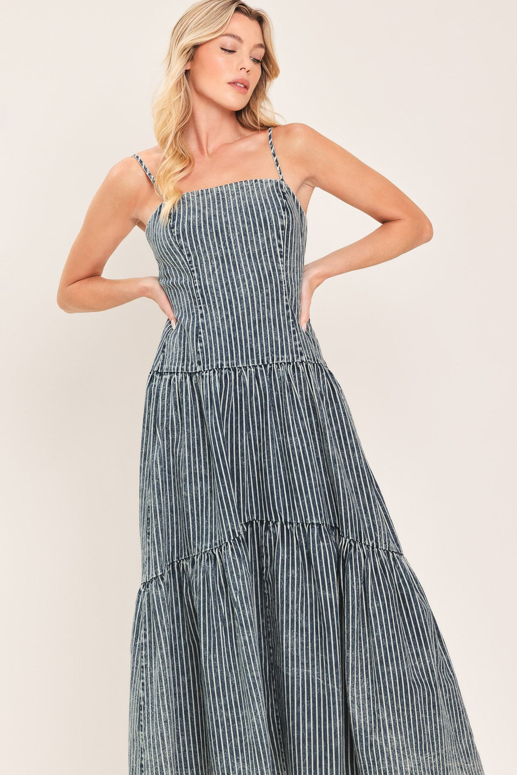 EASYGOING ROMANCE DENIM MIDI DRESS