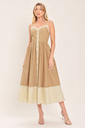 SANDSTONE SWEETHEART WOVEN MIDI DRESS