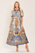BAROQUE PAISLEY WOVEN MIDI DRESS