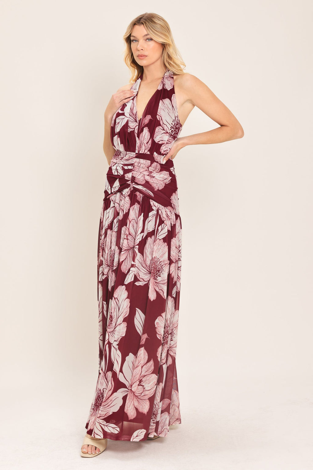 ROSEWOOD ROMANCE POWER MESH MAXI DRESS