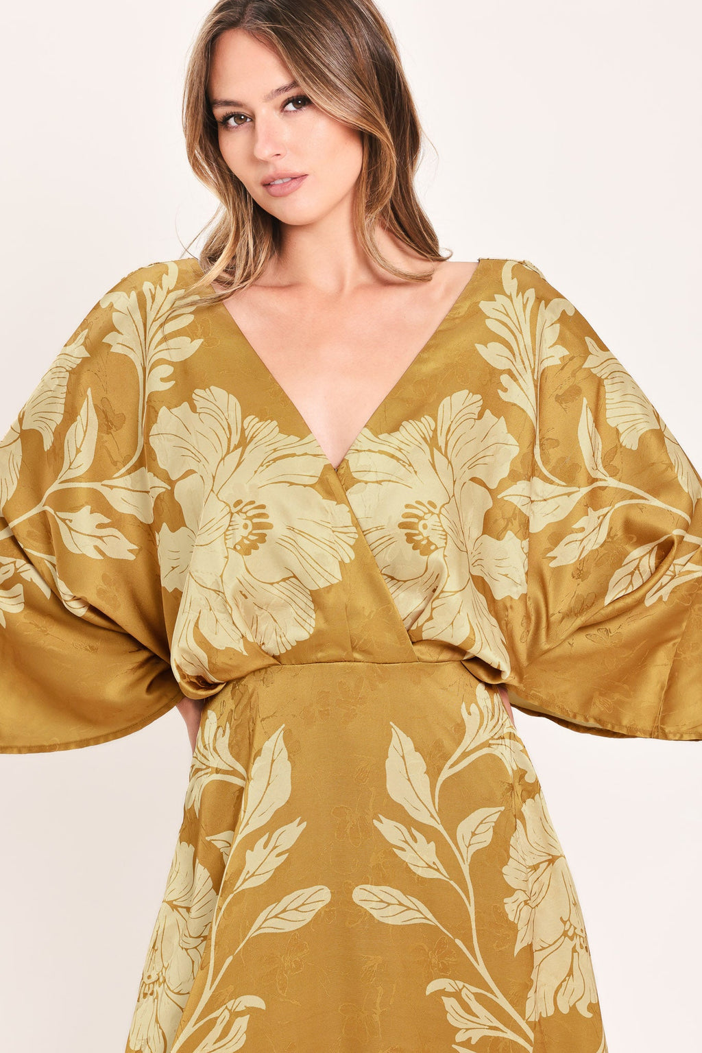 BUTTERSCOTCH BLOSSOM WOVEN MIDI DRESS