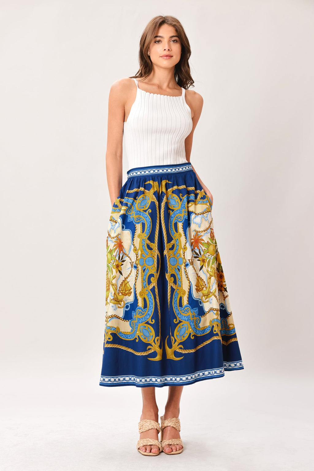 BAROQUE ESCAPE WOVEN MIDI SKIRT