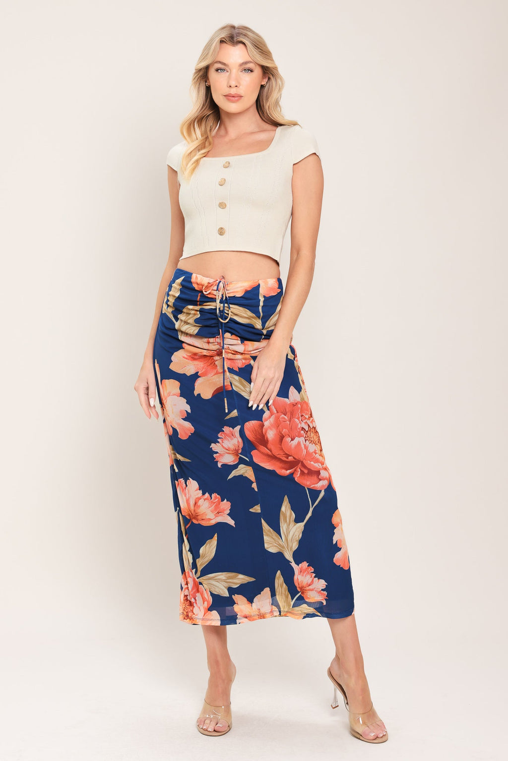 DEEP SEA BLOOM POWER MESH MIDI SKIRT