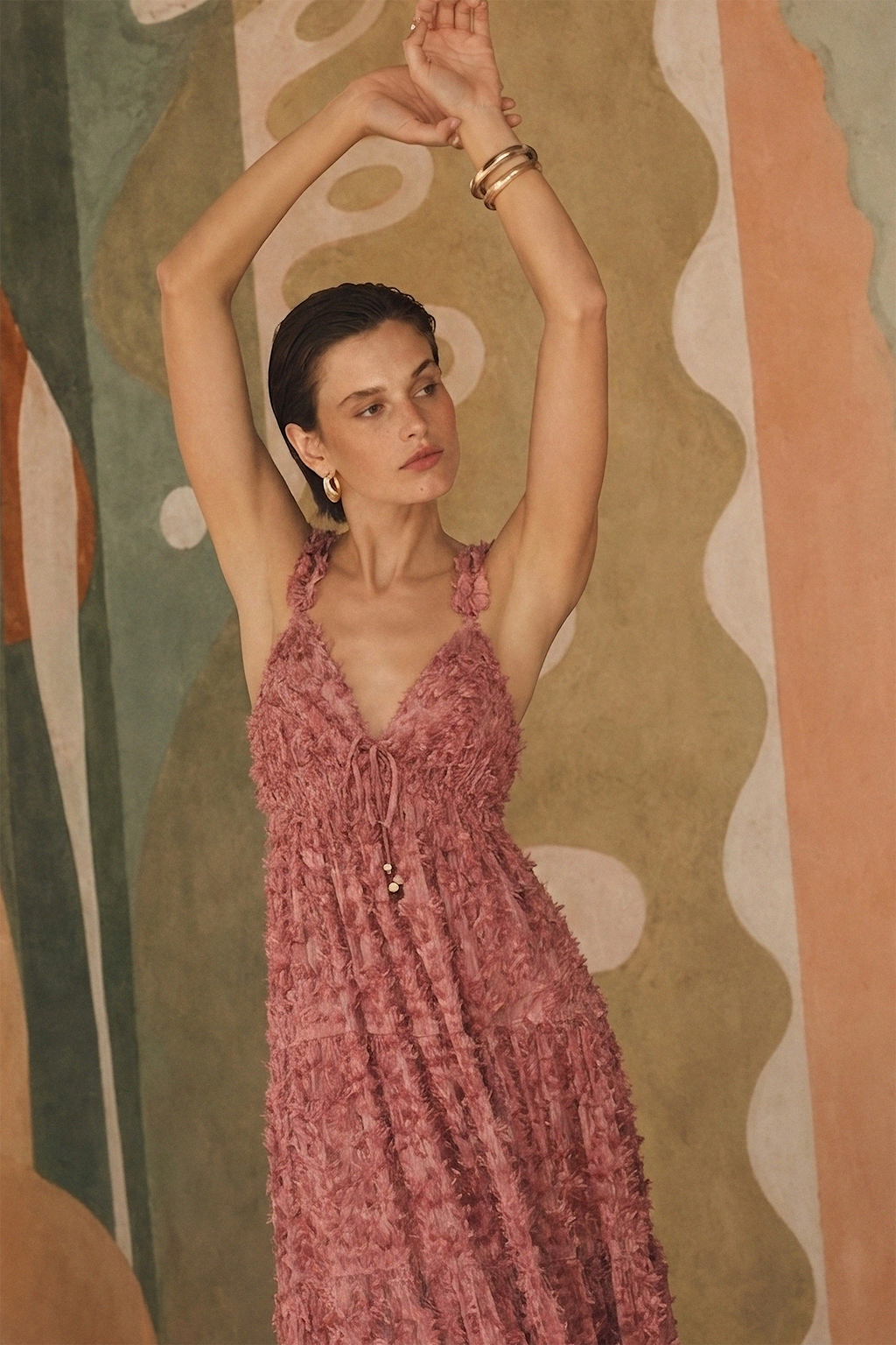 TWILIGHT ROSETTE WOVEN MAXI DRESS