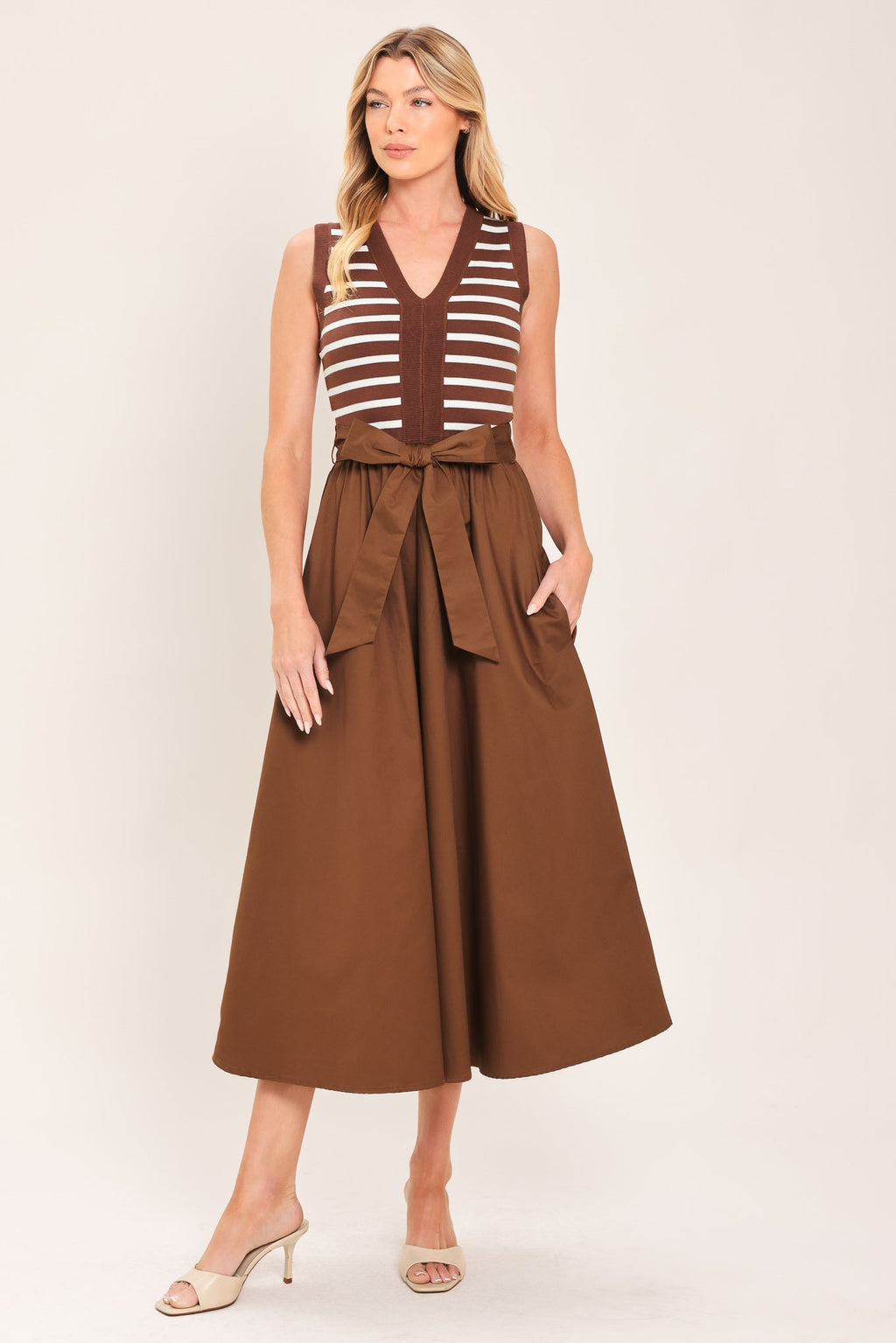 ESPRESSO SAILOR SWEATER WOVEN MIDI DRESS