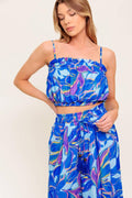 CHERISHED KISS BLUE WOVEN TOP AND PANTS SET