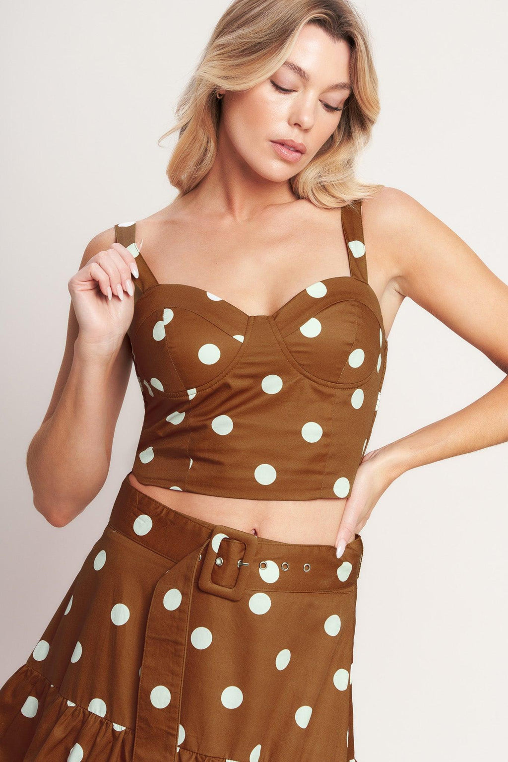 BROWN SUGAR DOT WOVEN BUSTIER TOP